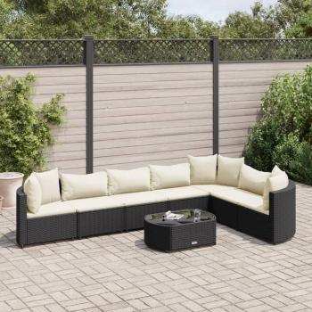 8-Piece Black Poly Rattan Garden Sofa Set with Cushions
