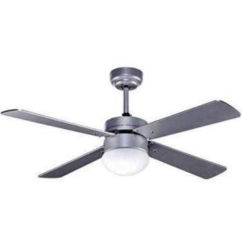 Ventilador de techo plateado TRAMONTANA con luz y control remoto, Fabrilamp.