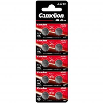 Baterías Alcalinas Camelion AG12/LR43 1,5V - Paquete de 10 Piezas Sin Mercurio