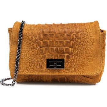 Mujer. Piel auténtica Gamuza Grabado Cocodrilo. Made in Italy. Vera Pelle Italiana