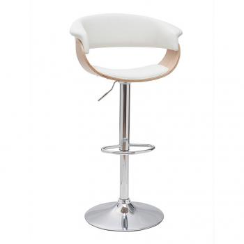 Taburete de bar regulable blanco y madera clara OKTAV