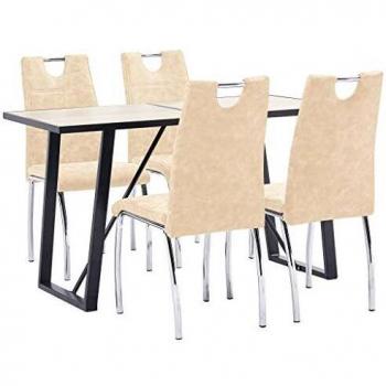 vidaXL Juego Comedor 5 Piezas de Cuero Sintético Mobiliario Decoración Interior Casa Hogar Robusto Duradero Resistente Funcional Práctico Útil Crema