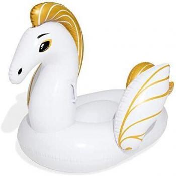 BESTWAY 41121 - Luxury Pegaso Hinchable 159x109 cm Blanco y Dorado con Asas Agarraderas y Válvula de Fácil Inflado y Desinflado para Niños y Niñas Mayores de 3 Años
