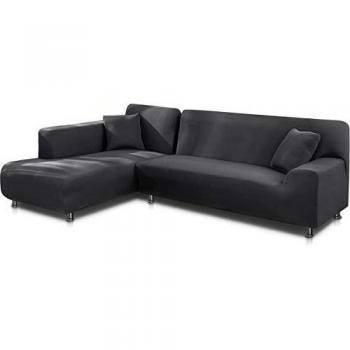 TOPOWN Funda para sofá Chaise Longue, Funda para Sofa en Forma L de 3 Asientos + 3 Asientos, Gris Oscuro, Gratis 2 Fundas de cojín