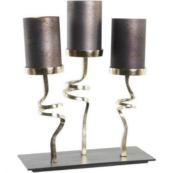 Portavela cristal aluminio 37x16x47 3 velas gris