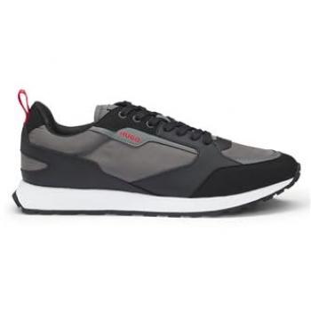 Hugo Boss Icelin Runn Men's Mixed-Material Trainers with Branded Accents - Open Grey - Size UK 10 EU 44 US 11