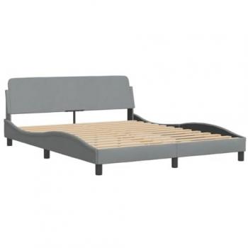 Cama sin colchón de tela gris claro 160x200 cm con cabecero