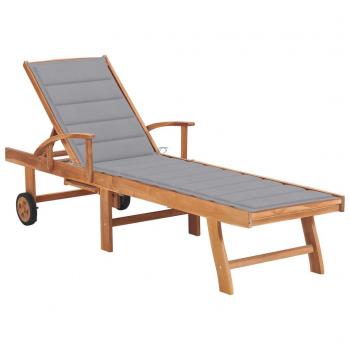 Tumbona con cojín de madera maciza de teca, color antracita, gris y crema, ideal para jardín, playa, piscina y terraza