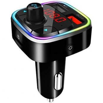 Transmisor FM Bluetooth Coche 5.0, QC3.0 Adaptador Inalámbrico Bluetooth para Coche Reproductor de Música MP3 Kit Manos Libres para Coche & 2 USB de Carga, Retroiluminación LED, Apoyo Tarjeta TF/USB
