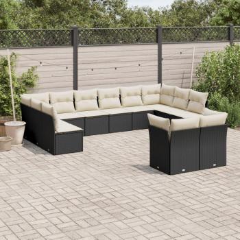 12-Piece Black Poly Rattan Garden Sofa Set with Cushions