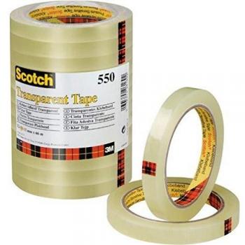 Scotch 550 - Cinta adhesiva, 12mm x 66m, transparente - Pack de 12 rollos