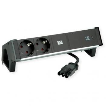 Toma de Corriente de Mesa Bachmann DESK2, 2 Salidas, Cargador USB-C 60W, Longitud de Cable 0.20m, Aluminio Negro