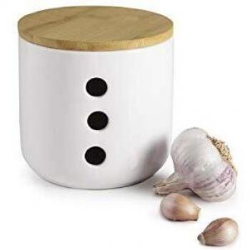 IBILI 8411922449679 Tarro para Ajos Ceramic y Bamboo, Multicolor, Talla Única, Nylon