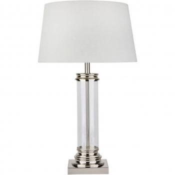 Lámpara de mesa pedestal moderna en acero plata con pantalla crema, 1 luz E27