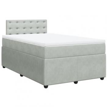 Cama Box Spring con colchón de terciopelo gris claro 120x200 cm