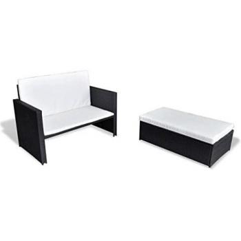 2-Piece Black Poly Rattan Patio Lounge Set with Cushions