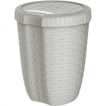 Cubo con tapa de 27 litros, diámetro 34 cm y altura 47 cm, color crema imitación mimbre/rattan, fabricado en polipropileno por Mondex