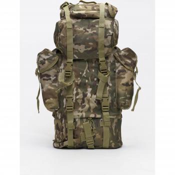 Mochila táctica Brandit C 65L de nylon beige, capacidad de 65 litros, resistente al agua, múltiples compartimentos y correas ajustables