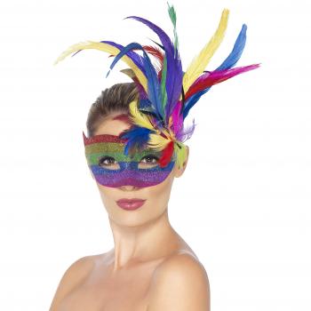 Smiffy'S 27652 Antifaz De Arco Iris De Carnaval Con Plumas, Arco Iris