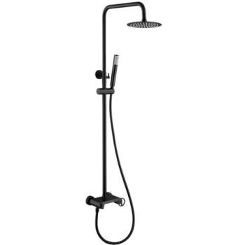 Conjunto ducha monomando Olimpo negro mate IMEX BDC033/NG con grifo monomando y gran ducha telescópico