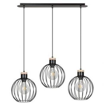Lámpara de Suspensión Barbado de Acero Negro y Madera - 78x100x22 cm
