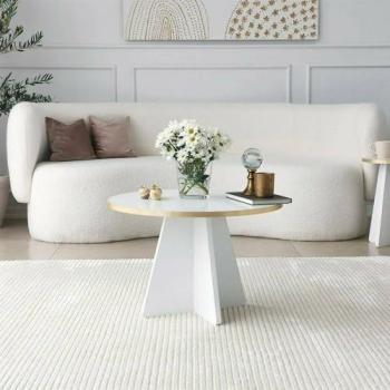 Mesa de café Elnath, mesa de centro baja con revistero para sofá, estante de sala de estar, 60x60x40 cm, en color oro y blanco