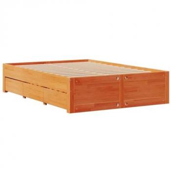 Cama con cajones sin colchón madera maciza marrón 160x200 cm