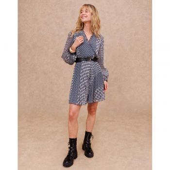 Vestido corto con estampado geométrico en azul marino talla 40
