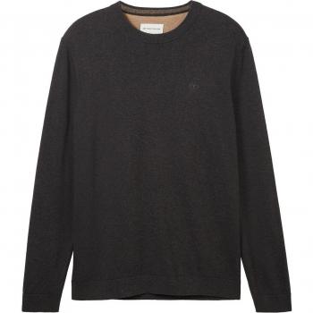 Suéter Básico de Cuello Redondo para Hombre Tom Tailor en Melange Negro y Gris, Talla XXL