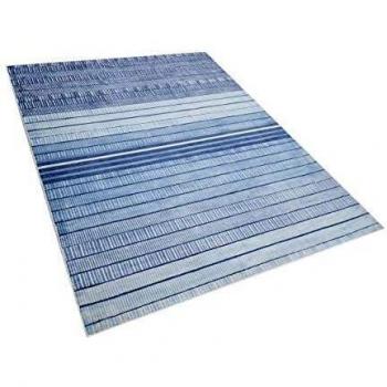 Alfombra de Viscosa Azul Claro 160 x 230 cm con Patrón Geométrico a Mano