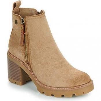 Botines Refresh para mujer en color taupe, con cremallera, antelina, tacón ancho, cómodos y modernos para otoño-invierno