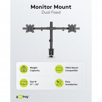 Soporte Doble para Monitores Goobay - Montaje en Mesa para 2 Pantallas de 17 a 32 (43-81 cm) hasta 9 kg, Color Negro