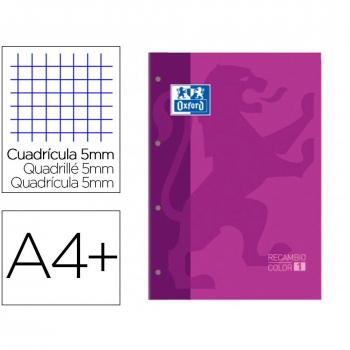 Recambio Oxford Din A4+ 80 hojas 90 gr cuadro 5 mm 4 taladros color morado