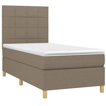Cama Box Spring con colchón y luces LED, tela gris taupe, 90x190 cm