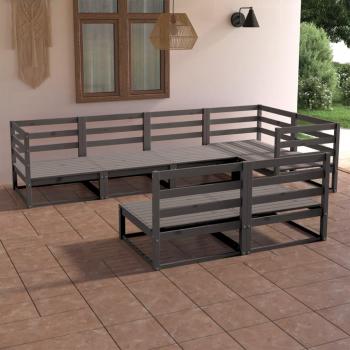 Juego de sofás de jardín 7 piezas madera maciza de pino gris