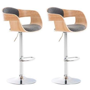 Set de 2 Taburetes Altos Kingston con Tapizado en Tela Natural/Gris Claro, Ajustables en Altura y Giratorios