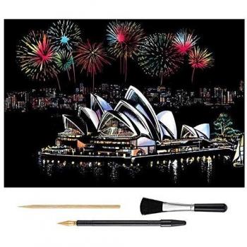 Wbeng Scratch Art Rainbow Coloring Paper, Sketchpad DIY Night View Scratchboard para niños y Adultos, Grabado Art & Craft Set, 16 '' x 11.2 '' con 3 Herramientas