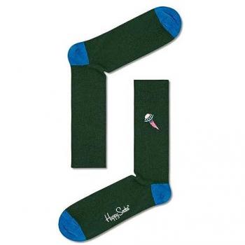 Calcetines Crew Ribeteados Bordado UFO Verde Oscuro - Happy Socks Talla 41-46