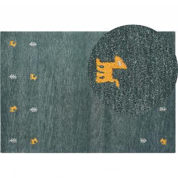 Alfombra Gabbeh de Lana Verde 160 x 230 cm, Tufting a Mano, Motivo Animal Western, Diseño Rústico