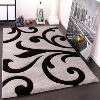 Paco Home Alfombra De Diseño - Ornamentos Contorneados En Gris Negro, tamaño:120x170 cm