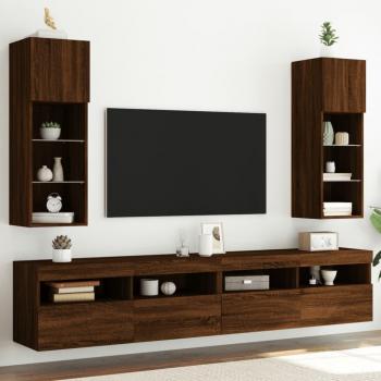 Mueble TV con luces LED 2 piezas Roble marrón 30,5x30x90 cm