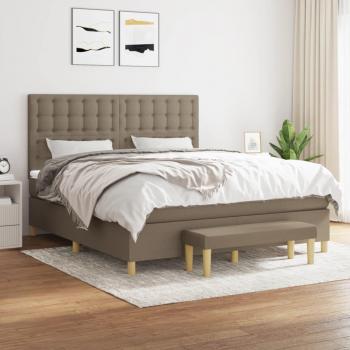 Cama box spring con colchón de tela gris taupe 180x200 cm