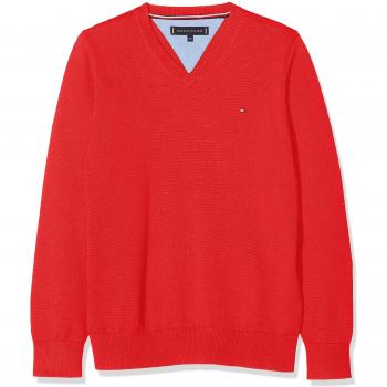 Tommy Hilfiger Essential Organic V-Neck Sweater, suéter para Niños, Rojo