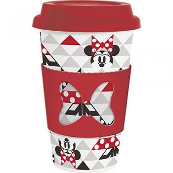 Grupo Erik Editores Vaso con Banda y Tapa Minnie, Porcelana, Blanco, 13x9x13 cm