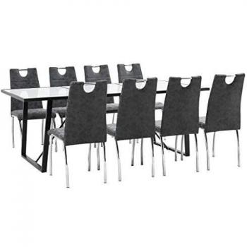 vidaXL Juego de Comedor 9 Piezas Cuero Sintético Mobiliario Decoración Interior Casa Hogar Robusto Duradero Resistente Funcional Práctico Útil Negro