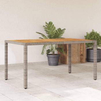 Mesa de jardín de madera de acacia gris con superficie de polyrattan, dimensiones 150x90x75 cm