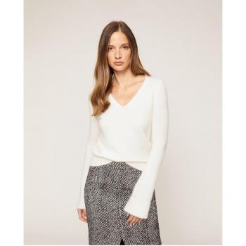 Jersey de mujer liso con escote de pico pronunciado