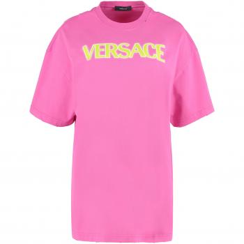 Versace Women's Logo Cotton T-Shirt in Pink | Size 38 | 10081741A06534 Color 2PA50