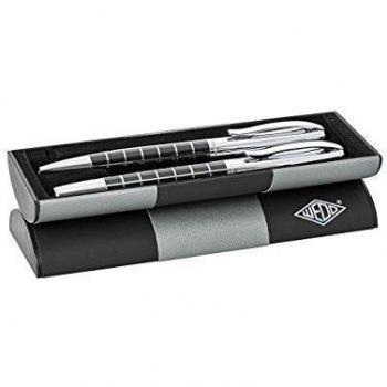 Wedo Mirac - Set de bolígrafo y pluma en estuche, de cuadros, color negro