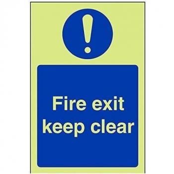 vsafety 18037 ag-gFire Exit Keep Clear señal obligatoria, brilla en oscuro, 1 mm, de plástico, Vertical, 100 mm x 150 mm), color azul